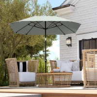 Outsunny 7.6FT Aluminum Patio Umbrella Parasol 8 Ribs Outdoor Market Umbrella with Crank, Push Button Tilt for Deck, Backyard and Lawn, Light Grey(m-8)