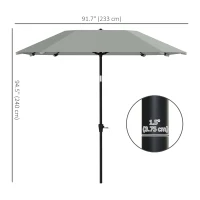 Outsunny 7.6FT Aluminum Patio Umbrella Parasol 8 Ribs Outdoor Market Umbrella with Crank, Push Button Tilt for Deck, Backyard and Lawn, Light Grey(m-3)