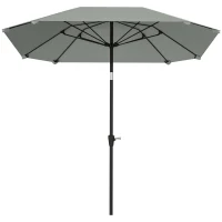 Outsunny 7.6FT Aluminum Patio Umbrella Parasol 8 Ribs Outdoor Market Umbrella with Crank, Push Button Tilt for Deck, Backyard and Lawn, Light Grey(m-2)