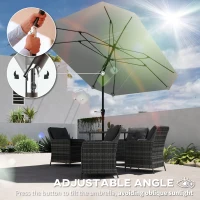 Outsunny 7.6FT Aluminum Patio Umbrella Parasol 8 Ribs Outdoor Market Umbrella with Crank, Push Button Tilt for Deck, Backyard and Lawn, Light Grey(m-4)