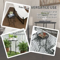 Outsunny 16" Round Outdoor Table, Small Patio Side Table, Metal End Table Plant Stand with Grid Top for Indoor, Garden, Black(m-7)