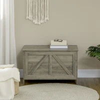 HOMCOM 30" Farmhouse Storage Bench, Lift Top Storage Chest with Safety Hinge to Open Up 100°, Wooden Trunk for Bedroom, Entryway, Living Room, Gray(m-8)