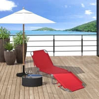 Outsunny Folding Outdoor Lounge Chair, Portable Reclining Beach Lounger with Breathable Mesh Fabric, Sun Lounge Bed Camping Cot for Patio, Garden, Poolside, Red(m-8)