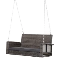 Outsunny 2-Person Patio Porch Swing Chair, Outdoor Rattan Hanging Bench with Cushion & 7.2 ft Steel Chains, Grey(m-11)