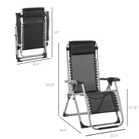 Outsunny Reclining Zero Gravity Chair with Adjustable Backrest, Folding Garden Sun Lounger with Removable Cushion and Headrest, Dark Grey(m-3)