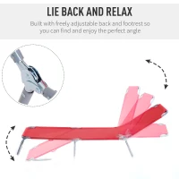 Outsunny Folding Outdoor Lounge Chair, Portable Reclining Beach Lounger with Breathable Mesh Fabric, Sun Lounge Bed Camping Cot for Patio, Garden, Poolside, Red(m-5)