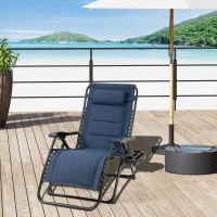 Outsunny Zero Gravity Lounger Chair, Padded Folding Reclining Patio Chair with Cup Holder, Detachable Headrest, Extra Wide Seat, 400 LBS Capacity for Pool, Camping, Blue(m-8)