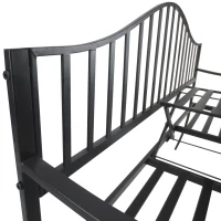 Outsunny Outdoor Bench with Retractable Middle Table, Metal Frame Patio Loveseat with Slatted Seat and Backrest, Curved Armrests, Black(m-10)