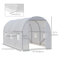 Outsunny 11.5x6.6x6.6ft Walk-in Tunnel Greenhouse Portable Garden Plant Growing Warm House with Door and Ventilation Window, White(m-3)