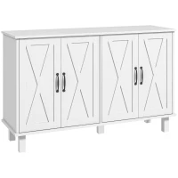 HOMCOM Kitchen Sideboard Cabinet with 4 Barn Doors and 2 Adjustable Shelves, Buffet Table for Living Room, Hallway, White(m-11)