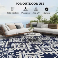 Outsunny Reversible Outdoor Rug, Waterproof Plastic Straw with Carry Bag, 9' x 18', Blue & White Rhombus Border(m-6)