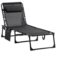 Outsunny Outdoor Folding Chaise Lounge, Reclining Lounge Chair with Adjustable Backrest and Removable Pillow, Black(m-12)