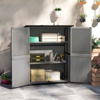 Outsunny Outdoor Storage Cabinet, Wood Garden Shed with Steel Frame, Asphalt Roof, 2 Shelves and Lockable Doors, Grey