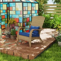 Outsunny Patio Adirondack Chair with Rattan Wicker, Soft Cushions, Tall Curved Backrest for Deck or Garden, Dark Blue(m-10)