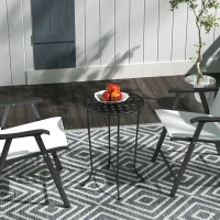 Outsunny 16" Round Outdoor Table, Small Patio Side Table, Metal End Table Plant Stand with Grid Top for Indoor, Garden, Black(m-8)