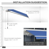 Outsunny 12' x 10' Manual Retractable Awning Outdoor Sunshade Shelter with Adjustable & Versatile Design, Dark Blue(m-10)