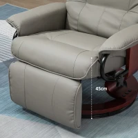 HOMCOM Faux Leather Manual Recliner, Adjustable Swivel Lounge Chair with Footrest, Armrest and Wrapped Wood Base for Living Room, Gray(m-11)