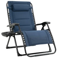 Outsunny Zero Gravity Lounger Chair, Padded Folding Reclining Patio Chair with Cup Holder, Detachable Headrest, Extra Wide Seat, 400 LBS Capacity for Pool, Camping, Blue(m-11)