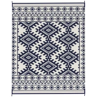 Outsunny Reversible Outdoor Rug, Waterproof Plastic Straw with Carry Bag, 8' x 10', Blue & White Rhombus Border(m-1)