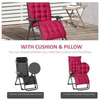 Outsunny Reclining Zero Gravity Chair with Adjustable Backrest, Folding Garden Sun Lounger with Removable Cushion and Headrest, Wine Red(m-4)