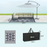 Outsunny Reversible Outdoor Rug, Waterproof Plastic Straw with Carry Bag, 8' x 10', Blue & White Rhombus Border(m-3)