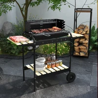 Outsunny Charcoal Barbecue Grill with Adjustable Grill Height, Portable BBQ Trolley with Ash Catcher and Wheels, Black(m-8)