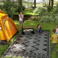 Outsunny Reversible Outdoor Rug, Waterproof Plastic Straw with Carry Bag, 9' x 18', Black & Gray Rhombus Border(m-2)