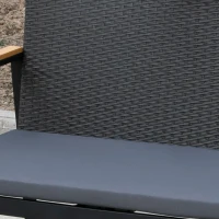 Outsunny 4 Pieces Wicker Patio Furniture Set with Cushions, Outdoor Rattan PE Rattan Conversation Set, Chairs and Loveseat with PS Board Armrests Decoration, Glass Top Table, Black(m-10)