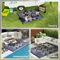 Outsunny Reversible Outdoor Rug, Waterproof Plastic Straw with Carry Bag, 8' x 10', Blue & White Rhombus Border(m-5)