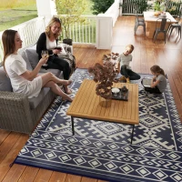 Outsunny Reversible Outdoor Rug, Waterproof Plastic Straw with Carry Bag, 8' x 10', Blue & White Rhombus Border(m-9)