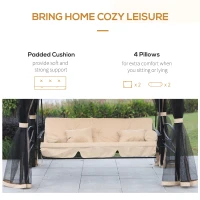 Outsunny 3 Person Outdoor Patio Daybed 3 in 1 Canopy Gazebo Swing Chair Garden Hammock with Mesh Mosquito Net and Sun Shade, Beige(m-8)