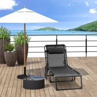 Outsunny Outdoor Folding Chaise Lounge, Reclining Lounge Chair with Adjustable Backrest and Removable Pillow, Black(m-9)