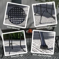 Outsunny 16" Round Outdoor Table, Small Patio Side Table, Metal End Table Plant Stand with Grid Top for Indoor, Garden, Black(m-6)