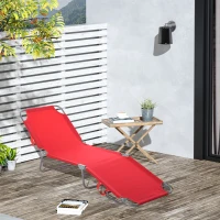 Outsunny Folding Outdoor Lounge Chair, Portable Reclining Beach Lounger with Breathable Mesh Fabric, Sun Lounge Bed Camping Cot for Patio, Garden, Poolside, Red(m-1)