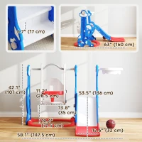 Qaba 4-in-1 Slide and Swing Set with Basketball Hoop, Climber, for Ages 1.5-4 Boys Girls Toddler, Rocket Themed, Dark Blue(m-3)