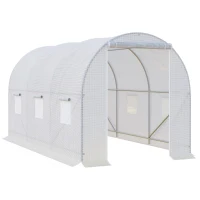 Outsunny 11.5x6.6x6.6ft Walk-in Tunnel Greenhouse Portable Garden Plant Growing Warm House with Door and Ventilation Window, White(m-2)