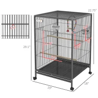 Pawhut Metal Bird Cage with Stand for Parrots, Lovebirds, Finches, Gray(m-3)