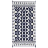 Outsunny Reversible Outdoor Rug, Waterproof Plastic Straw with Carry Bag, 9' x 18', Blue & White Rhombus Border(m-1)