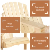 Outsunny 2 Piece Pair Wood Adirondack Chair Porch Tete-A-Tete Bench Two Seater w/ Middle Table Reclined Wooden Umbrella Hole, Natural(m-5)
