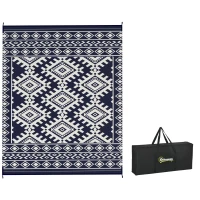 Outsunny Reversible Outdoor Rug, Waterproof Plastic Straw with Carry Bag, 8' x 10', Blue & White Rhombus Border(m-11)