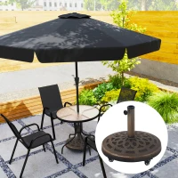 Outsunny 46lbs Resin Round Patio Umbrella Base with Wheels, Umbrella Stand Base, Heavy Duty Patio Umbrella Holder for 1.3"/1.5"/1.9" Poles for Outdoor, Lawn, Poolside, Bronze(m-8)