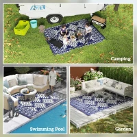 Outsunny Reversible Outdoor Rug, Waterproof Plastic Straw with Carry Bag, 9' x 12', Blue & White Rhombus Border(m-5)