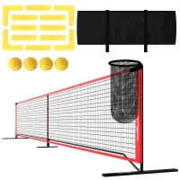 Soozier Portable Pickleball Net Set with 22FT Regulation Size Net, Ball Collector, Court Marking Kit, Balls, Carrying Bag(m-2)