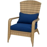 Outsunny Patio Adirondack Chair with Rattan Wicker, Soft Cushions, Tall Curved Backrest for Deck or Garden, Dark Blue(m-1)