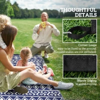 Outsunny Reversible Outdoor Rug, Waterproof Plastic Straw with Carry Bag, 9' x 12', Blue & White Rhombus Border(m-8)