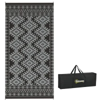 Outsunny Reversible Outdoor Rug, Waterproof Plastic Straw with Carry Bag, 9' x 18', Black & Gray Rhombus Border(m-11)