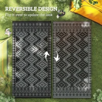 Outsunny Reversible Outdoor Rug, Waterproof Plastic Straw with Carry Bag, 9' x 18', Black & Gray Rhombus Border(m-7)