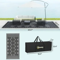 Outsunny Reversible Outdoor Rug, Waterproof Plastic Straw with Carry Bag, 9' x 18', Black & Gray Rhombus Border(m-3)