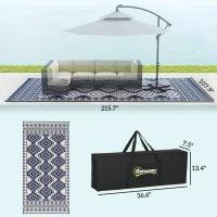 Outsunny Reversible Outdoor Rug, Waterproof Plastic Straw with Carry Bag, 9' x 18', Blue & White Rhombus Border(m-3)
