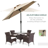 Outsunny Patio Sun Umbrella, Outdoor Parasol with 6 Ribs, Khaki(m-5)